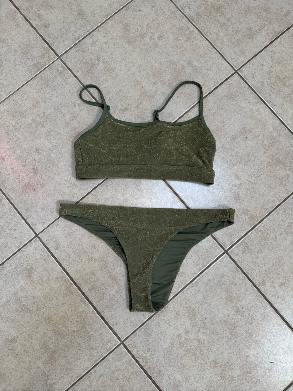 aerie Olive Green Shimmer Bikini Set